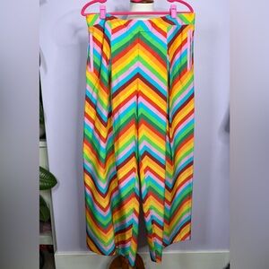 Valentino Rainbow Chevron Silk Wide-Leg Pants